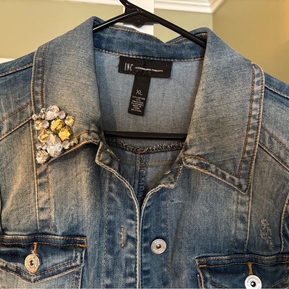 INC International Concepts bedazzled trendy Blue Denim Vest- size XL - Picture 6 of 8